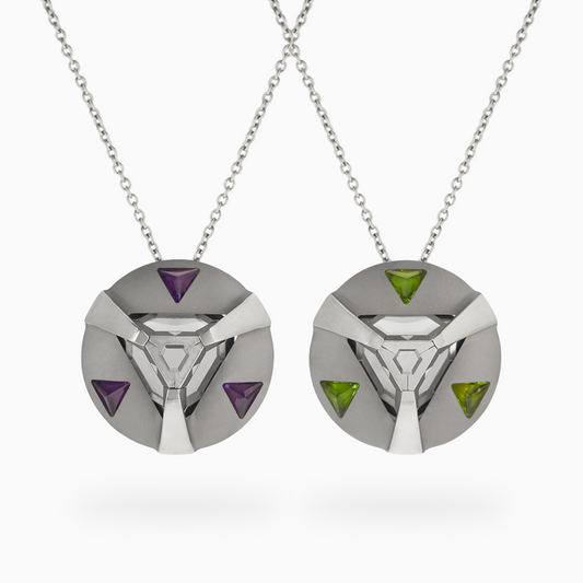 ARK Crystal & Gem Pendant - Entangled Pair (Purple & Green)